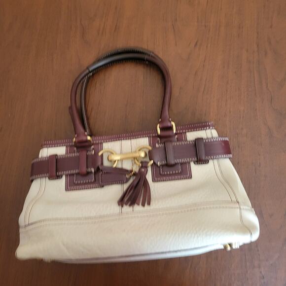 Vintage Coach Hamptons Ivory Maroon Pebbled Leather Bag EO6S-10212 - Picture 3 of 12